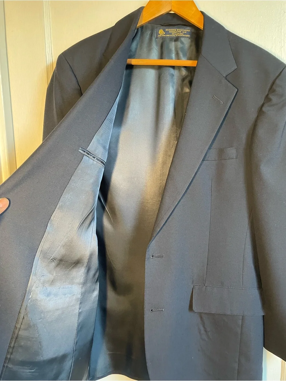 Vintage Brooks Brothers Navy Blue 100% Wool Blazer Men 44R USA Made 2-Button